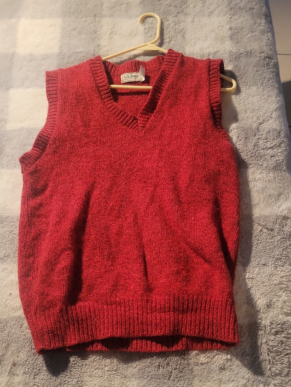 L.L. Bean Red V-Neck Wool Blend Sweater Vest